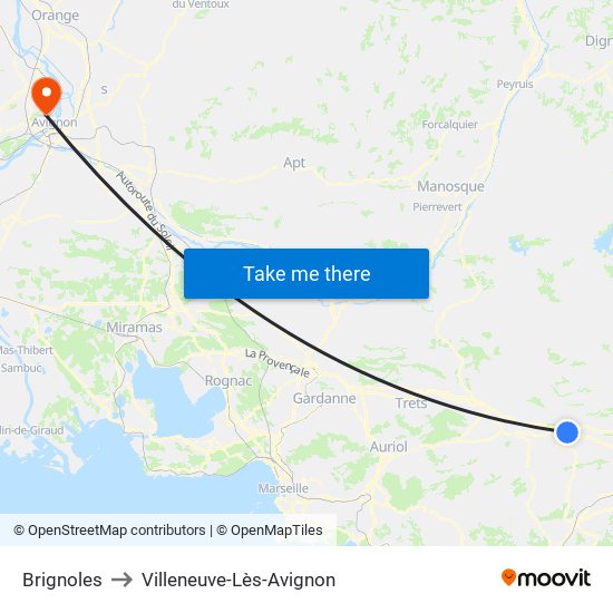 Brignoles to Villeneuve-Lès-Avignon map