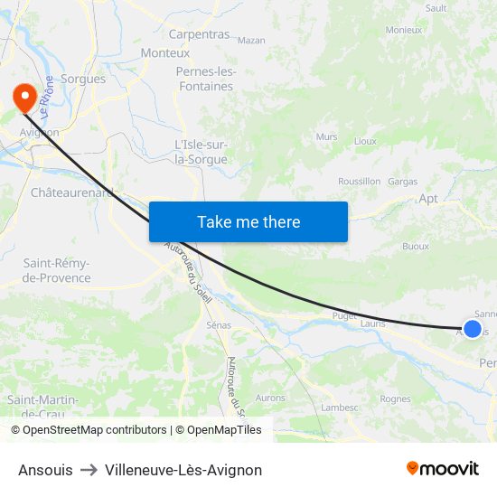 Ansouis to Villeneuve-Lès-Avignon map