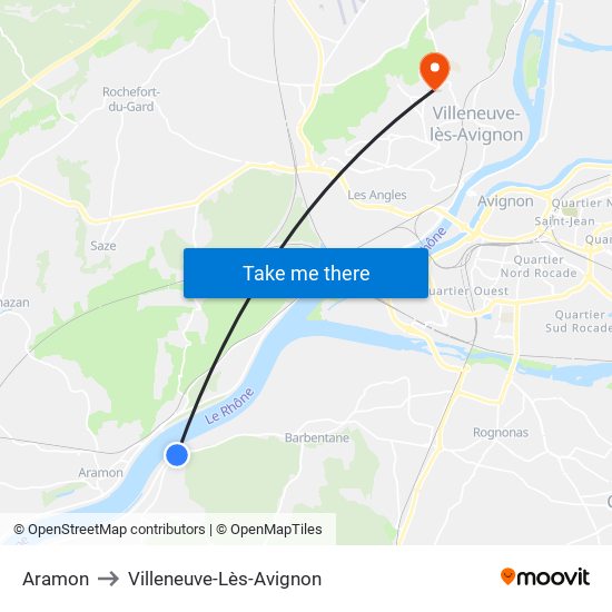 Aramon to Villeneuve-Lès-Avignon map