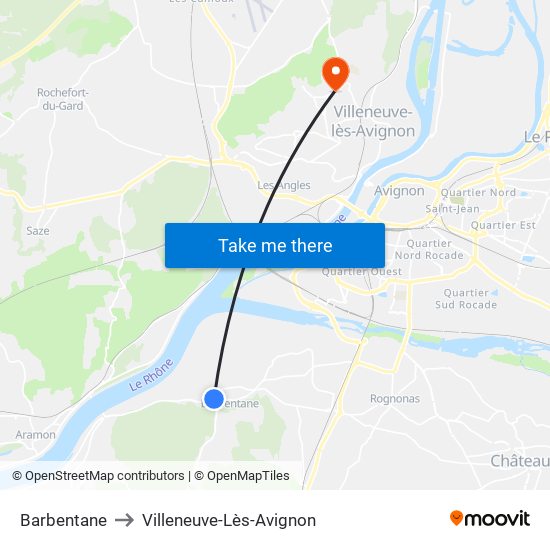Barbentane to Villeneuve-Lès-Avignon map