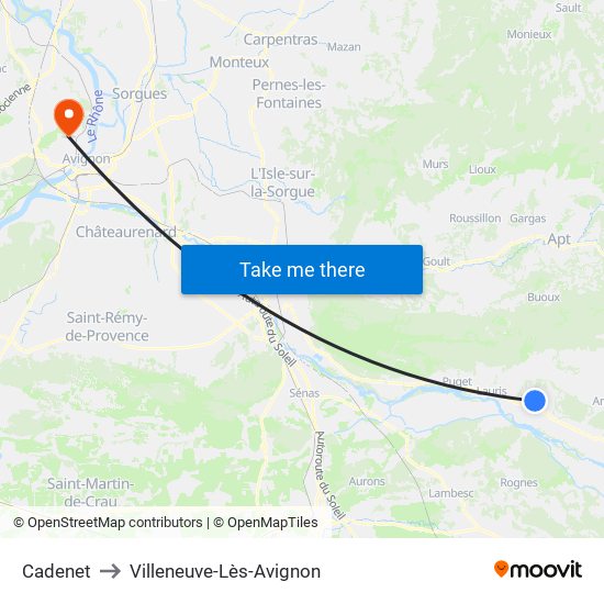 Cadenet to Villeneuve-Lès-Avignon map