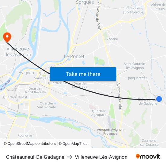 Châteauneuf-De-Gadagne to Villeneuve-Lès-Avignon map