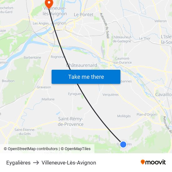 Eygalières to Villeneuve-Lès-Avignon map