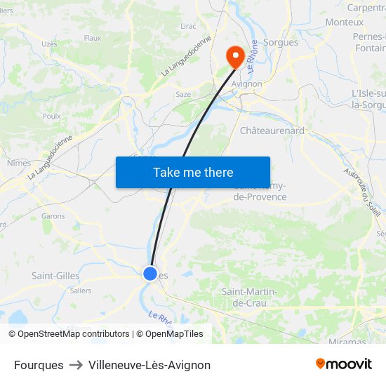 Fourques to Villeneuve-Lès-Avignon map