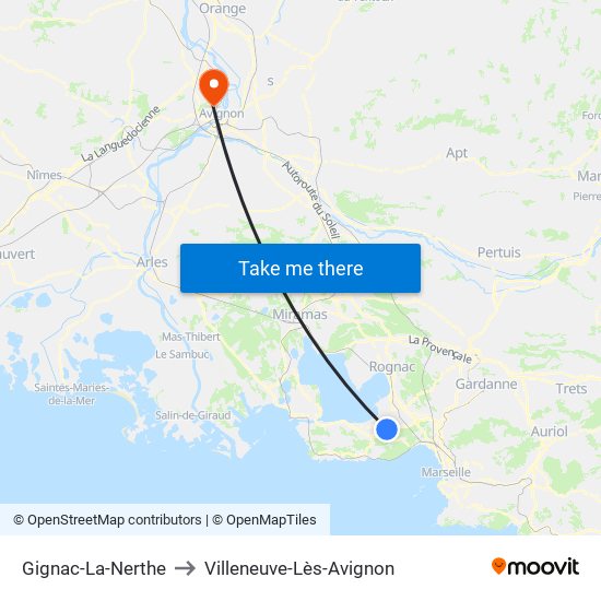 Gignac-La-Nerthe to Villeneuve-Lès-Avignon map
