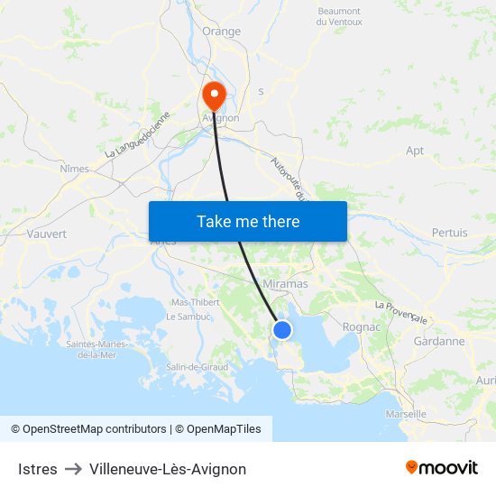 Istres to Villeneuve-Lès-Avignon map