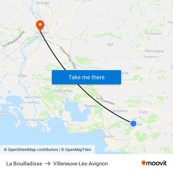 La Bouilladisse to Villeneuve-Lès-Avignon map