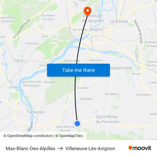 Mas-Blanc-Des-Alpilles to Villeneuve-Lès-Avignon map