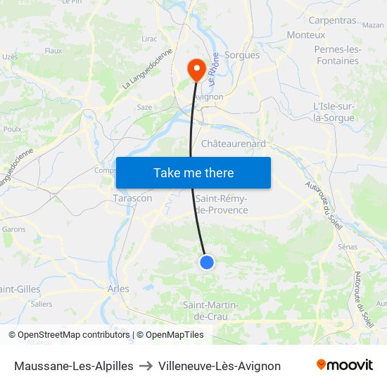 Maussane-Les-Alpilles to Villeneuve-Lès-Avignon map