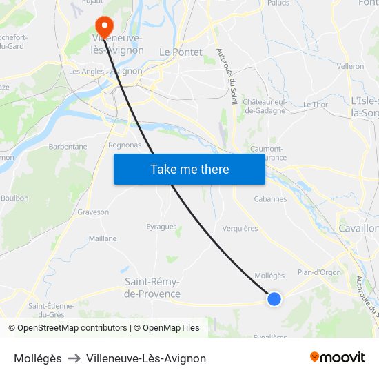 Mollégès to Villeneuve-Lès-Avignon map