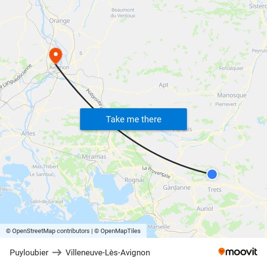 Puyloubier to Villeneuve-Lès-Avignon map