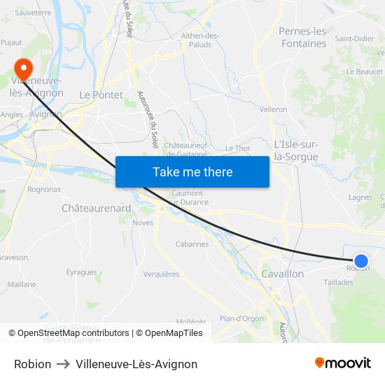 Robion to Villeneuve-Lès-Avignon map