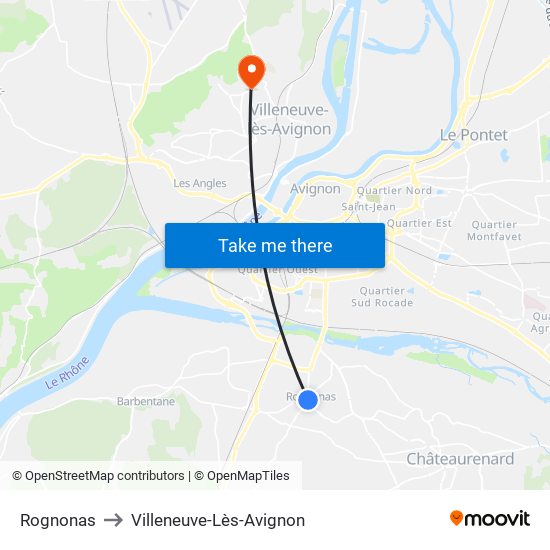 Rognonas to Villeneuve-Lès-Avignon map