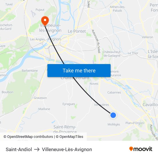 Saint-Andiol to Villeneuve-Lès-Avignon map