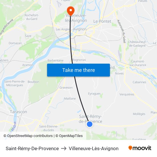 Saint-Rémy-De-Provence to Villeneuve-Lès-Avignon map