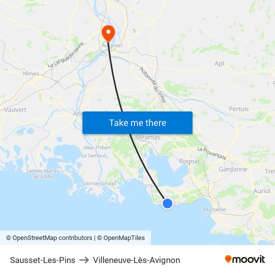 Sausset-Les-Pins to Villeneuve-Lès-Avignon map