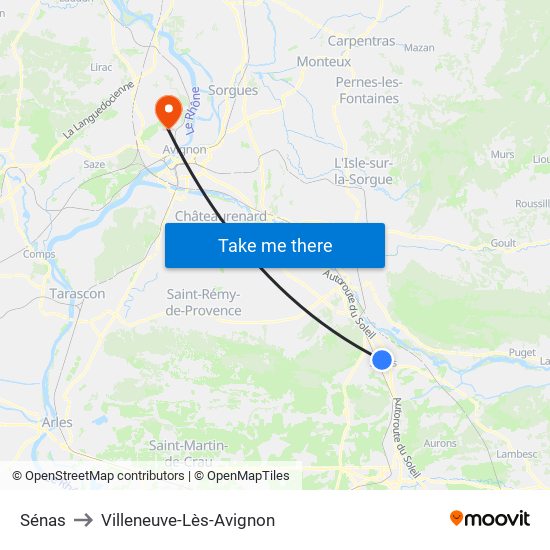 Sénas to Villeneuve-Lès-Avignon map