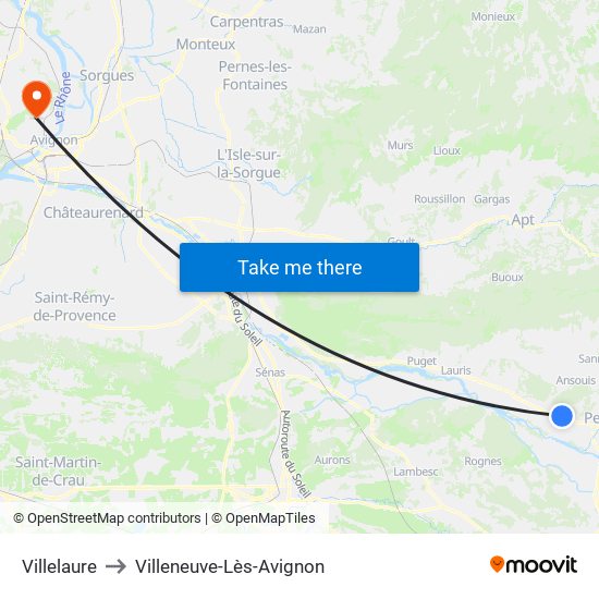 Villelaure to Villeneuve-Lès-Avignon map