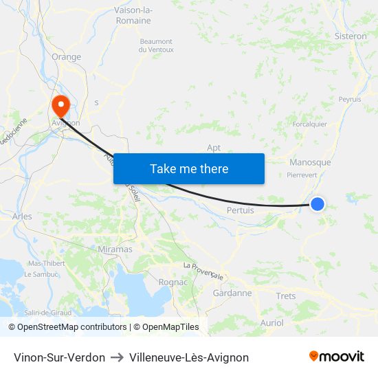 Vinon-Sur-Verdon to Villeneuve-Lès-Avignon map