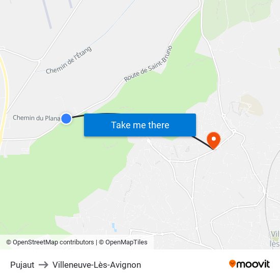 Pujaut to Villeneuve-Lès-Avignon map