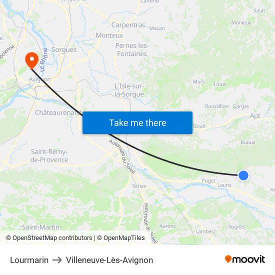 Lourmarin to Villeneuve-Lès-Avignon map