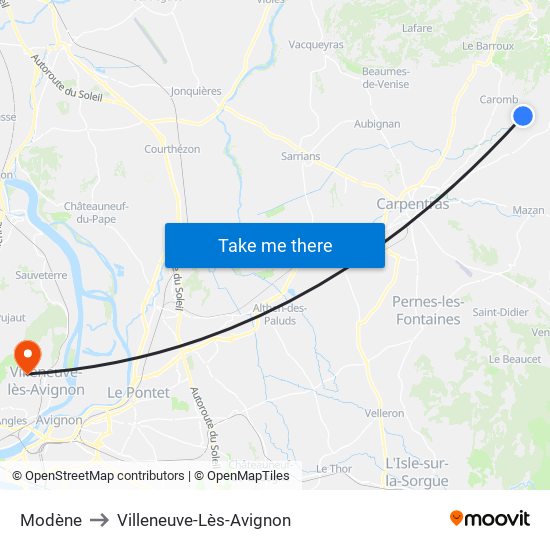 Modène to Villeneuve-Lès-Avignon map