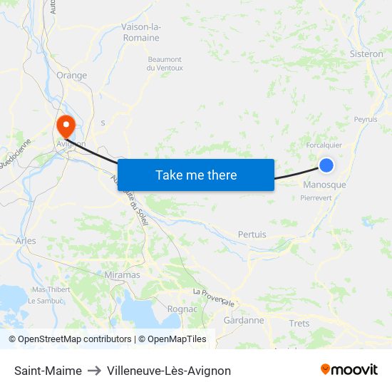Saint-Maime to Villeneuve-Lès-Avignon map