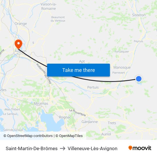 Saint-Martin-De-Brômes to Villeneuve-Lès-Avignon map