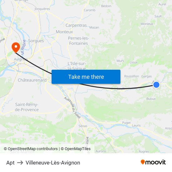 Apt to Villeneuve-Lès-Avignon map
