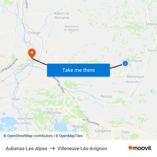 Aubenas-Les-Alpes to Villeneuve-Lès-Avignon map