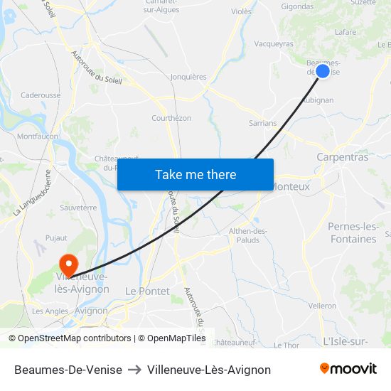 Beaumes-De-Venise to Villeneuve-Lès-Avignon map