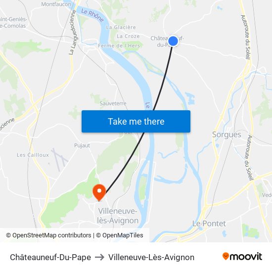 Châteauneuf-Du-Pape to Villeneuve-Lès-Avignon map