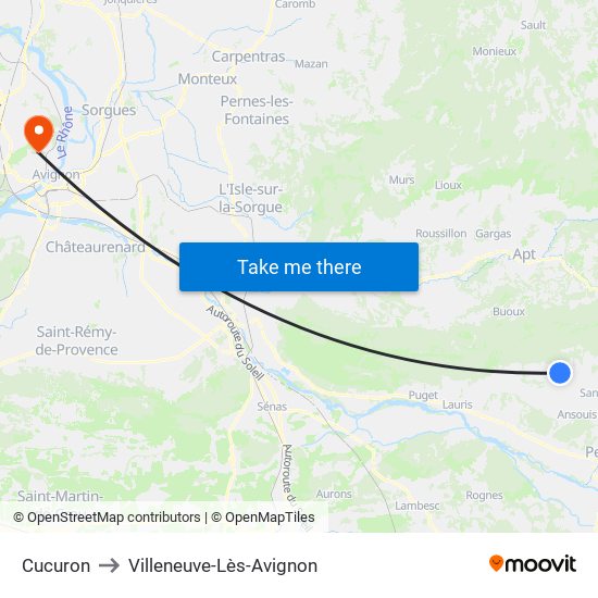 Cucuron to Villeneuve-Lès-Avignon map