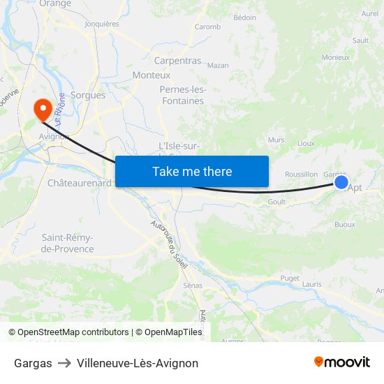 Gargas to Villeneuve-Lès-Avignon map