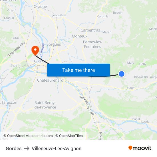 Gordes to Villeneuve-Lès-Avignon map
