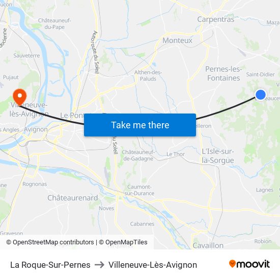 La Roque-Sur-Pernes to Villeneuve-Lès-Avignon map