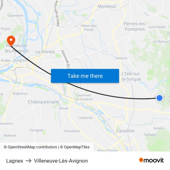 Lagnes to Villeneuve-Lès-Avignon map