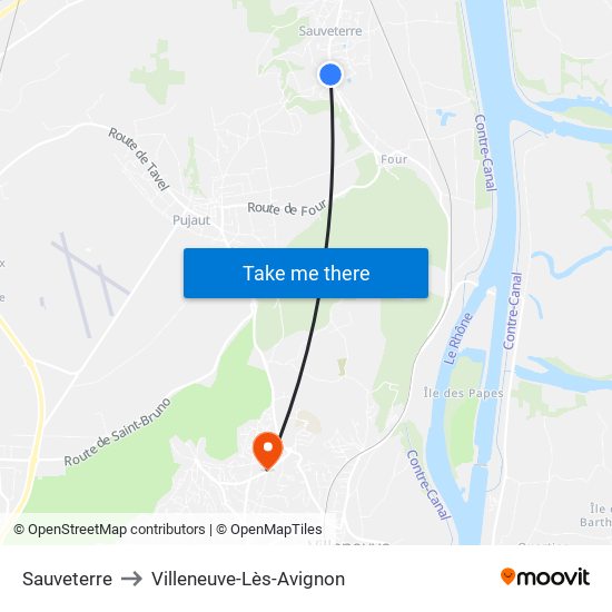 Sauveterre to Villeneuve-Lès-Avignon map
