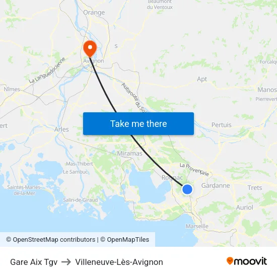 Gare Aix Tgv to Villeneuve-Lès-Avignon map