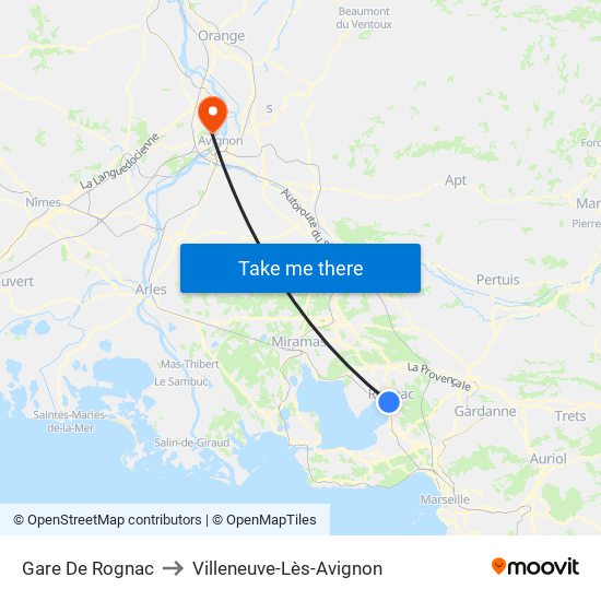 Gare De Rognac to Villeneuve-Lès-Avignon map