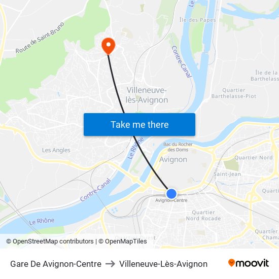 Gare De Avignon-Centre to Villeneuve-Lès-Avignon map