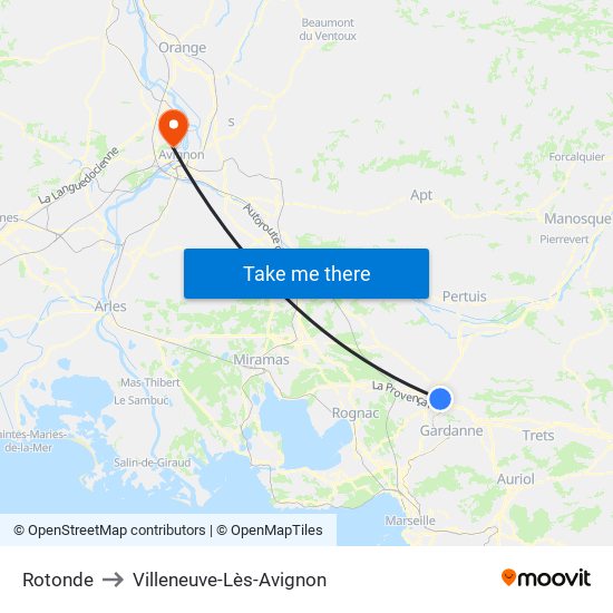 Rotonde to Villeneuve-Lès-Avignon map