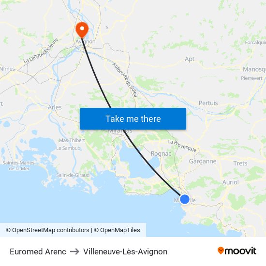 Euromed Arenc to Villeneuve-Lès-Avignon map