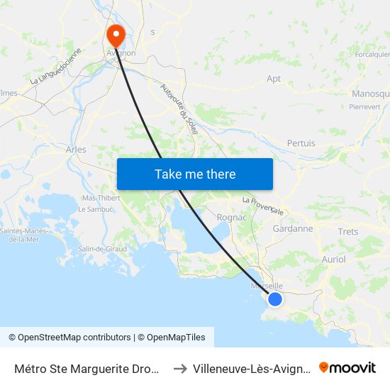 Sainte-Marguerite Dromel to Villeneuve-Lès-Avignon map