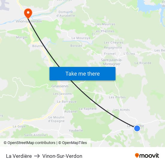 La Verdière to Vinon-Sur-Verdon map