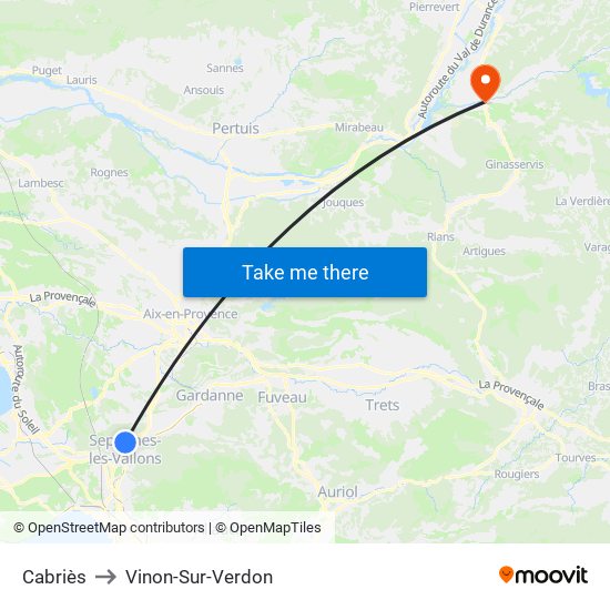 Cabriès to Vinon-Sur-Verdon map