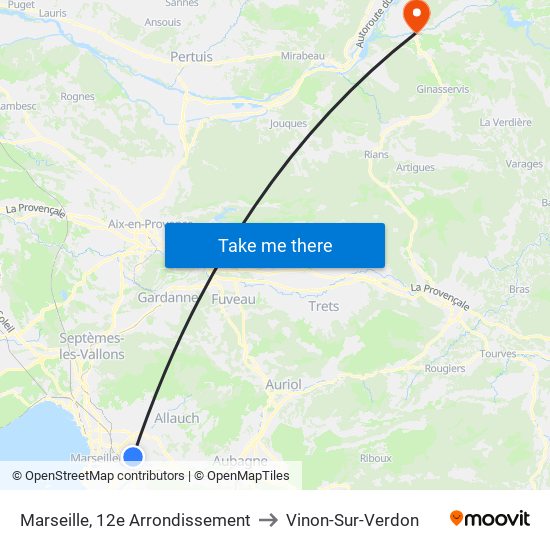Marseille, 12e Arrondissement to Vinon-Sur-Verdon map