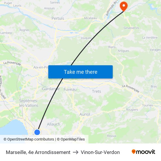 Marseille, 4e Arrondissement to Vinon-Sur-Verdon map