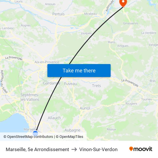 Marseille, 5e Arrondissement to Vinon-Sur-Verdon map