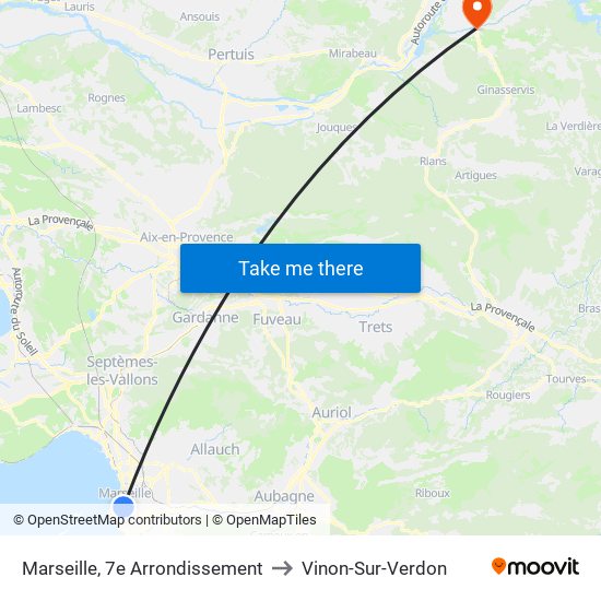 Marseille, 7e Arrondissement to Vinon-Sur-Verdon map